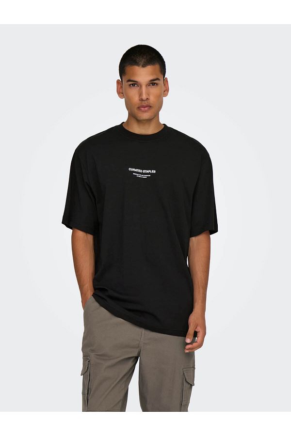 Only & Sons-Ανδρικό μπλουζάκι Onscurated Rlx Prınt Ss Black 22030925 1