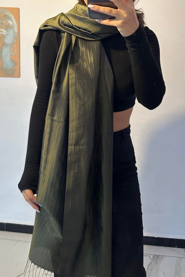 TAKIŞTIR-Green Color Taffeta Shawl 1