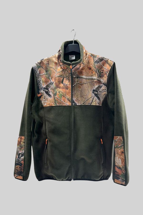 WİDİ-Forest Patterned Hunting Hunter - Full Zippered Khaki Fleece Sweatshirt with Prints and Garnish 1
