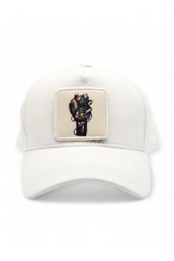 CraftID-White Unisex 5 Panel Hat - with Microphone Replaceable Patch 1
