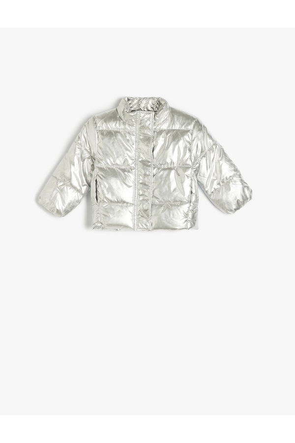 Koton Uzun Kollu Cep Detaylı Dik Yaka Parlak Şişme Mont