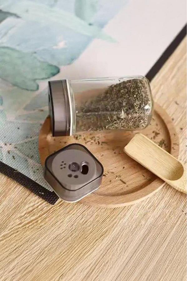 Digithome-Set of 12 Rolling Glass Square Spice Dispensers with Label 120ml Thn86502 C- 1-1-18 1