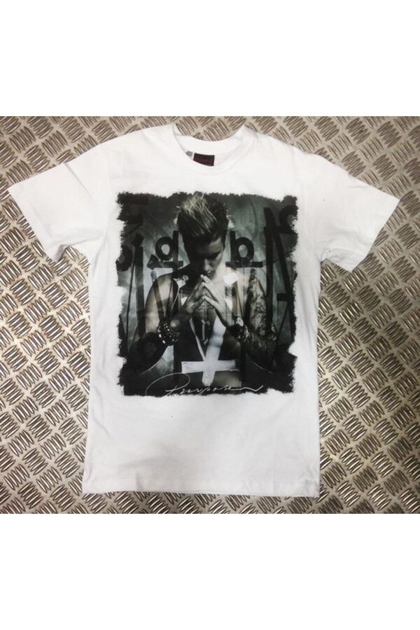 fame-stoned Justin Bieber Printed Unisex 100% Cotton White T-Shirt