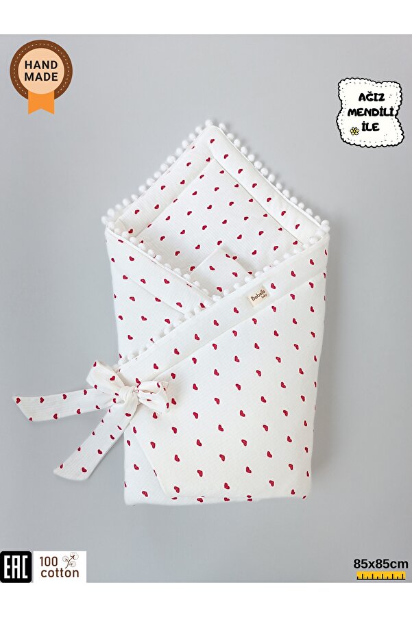 Bebella Kalp Desenli Bebek Battaniyesi & Kundağı - Hastane Çıkışı Yenidoğan % Pamuklu Puset Örtüsü Yorgan