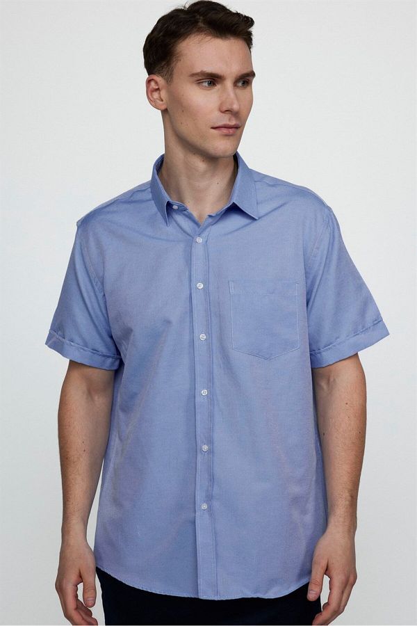 Tudors-Koszula męska o regularnym kroju Oxford z teksturą Dobby Tie Blue 1