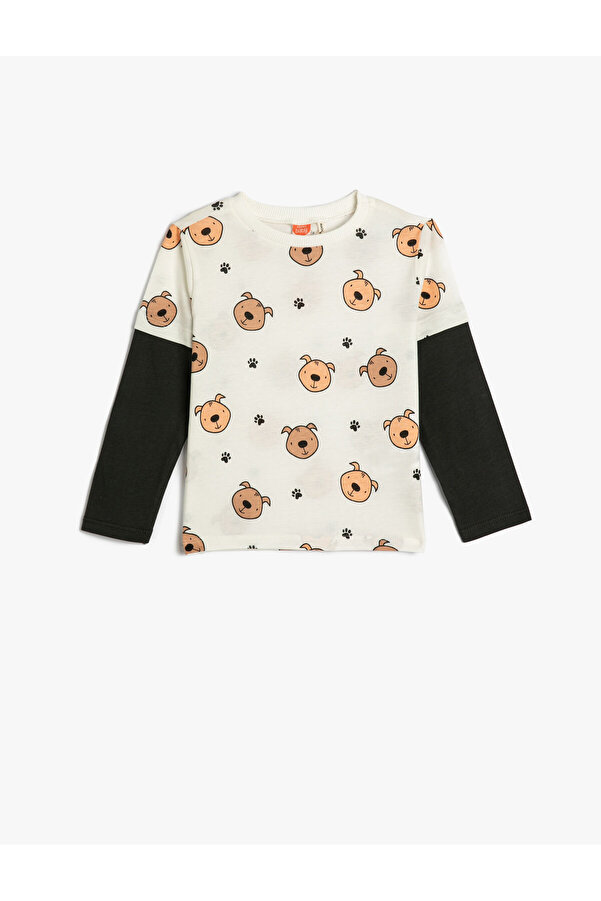 Koton Tişört Uzun Kollu Bisiklet Yaka Baskı Detaylı Pamuklu