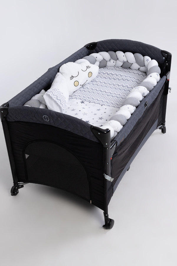 MARAL Örgülü Park Beşik Uyku Seti Gri 70x110, 70x120, 70x130, 60x120