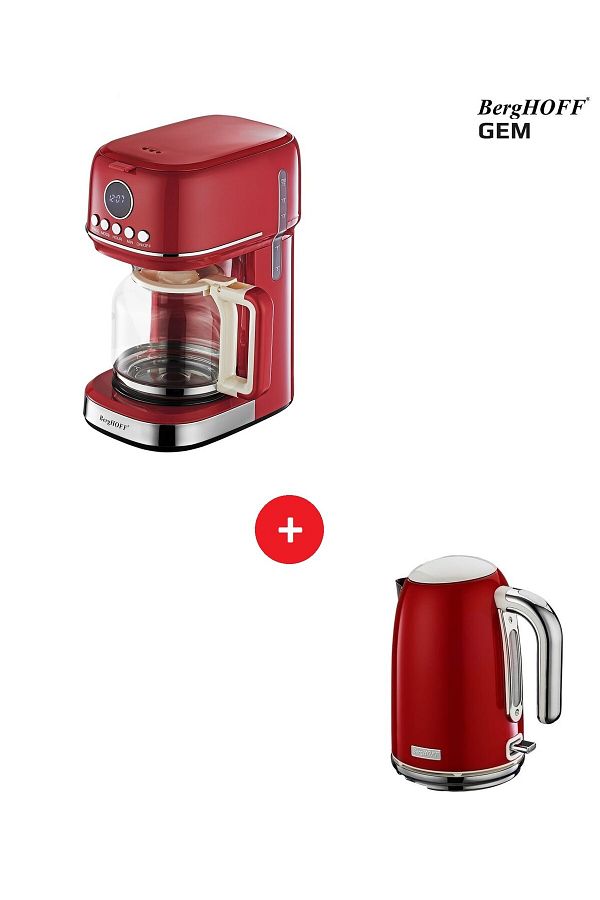 Berghoff-Gem Retro Red Filter Coffee Maker + 1.7 Lt Retro Kettle Water Heater 1