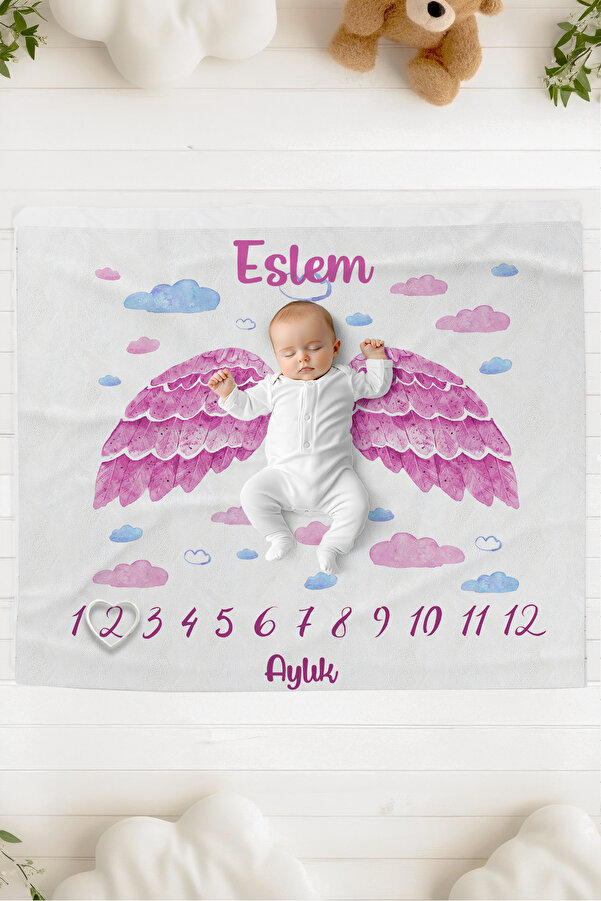 Lilabio %100 Pamuk Bebek Fotoğraf Çekim Anı Örtüsü (120X100 CM) Pembe Bulutlar