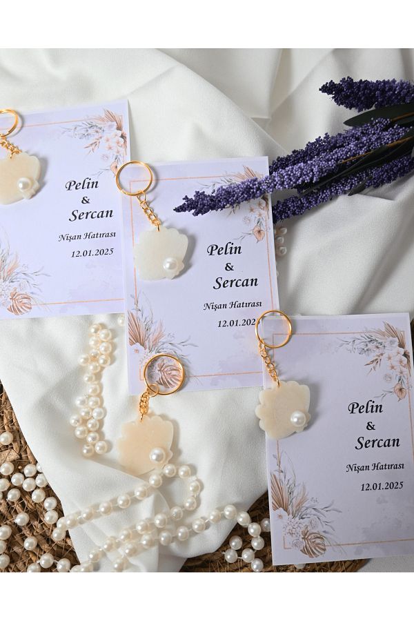 Frisson-Invited Pearl Model Epoxy Keychain, Promise, Engagement, Wedding, Henna, Mevlit Gift 20 Pieces 1