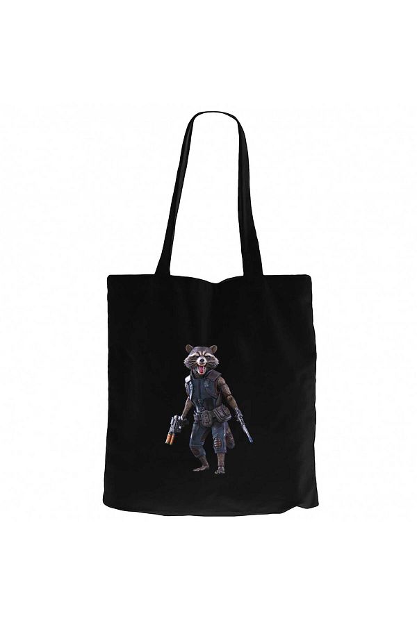 Z zepplin-Guardians of the Galaxy Rocket Raccoon Black Canvas Tote Bag 1