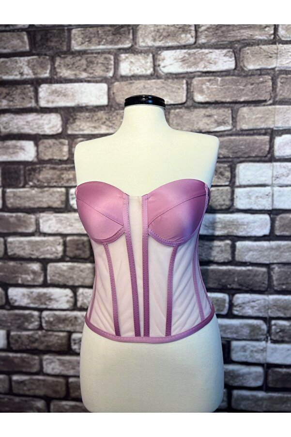 Metay Design Dusty Rose Transparent Corset - Split Neck Model- Trendyol