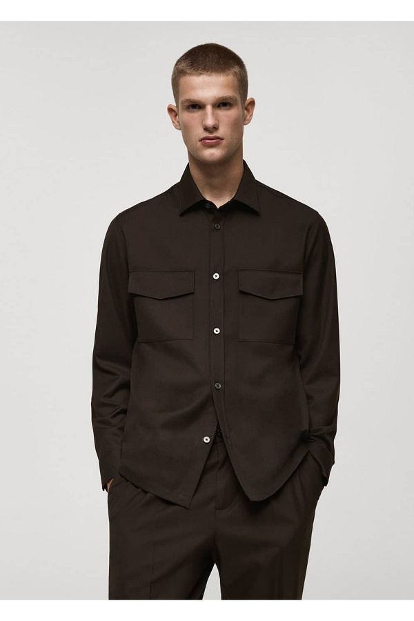 MANGO Man-Shirt Jacket with Regular Cut Pockets 1