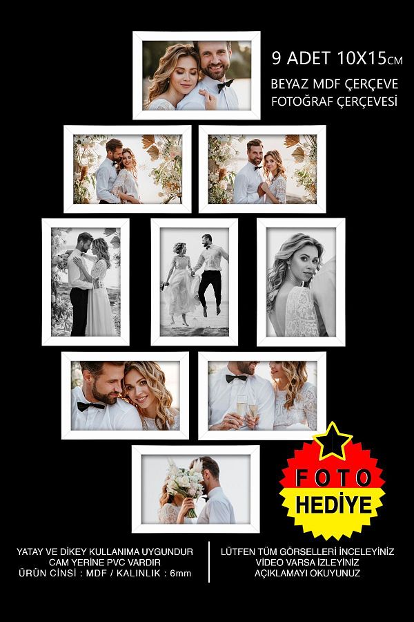 bymat-9 Pieces 10x15 Frame - White Frame - MDF Mini Frame - Multiple Photo Frame 1