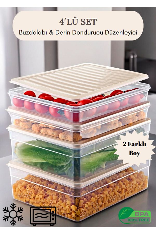 Flash Bazaar-4-Piece Refrigerator Organizer Set - Microwave Dip Freeze Container with 2X2400Ml 2X5300Ml Cream Lid 1
