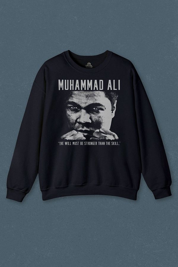 so cool-Navy Blue Sweatshirt Muhammad Ali Box The Will Must Be Stronger Than The Skill Printed Unisex Sweat 1