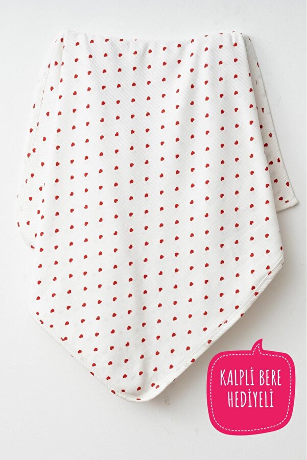 yukobaby bebeğiniz için en doğalı Kırmızı Kalpli Naturel Pamuklu 80x90 cm Çift Kat Bebek Battaniye