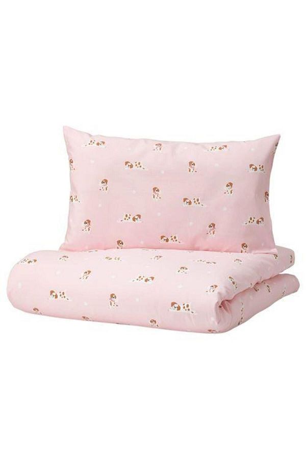 IKEA-طقم غطاء لحاف أطفال مزدوج الجوانب Meridyendukkan لون وردي على شكل كلب مقاس 110x125/35x55 سم 1