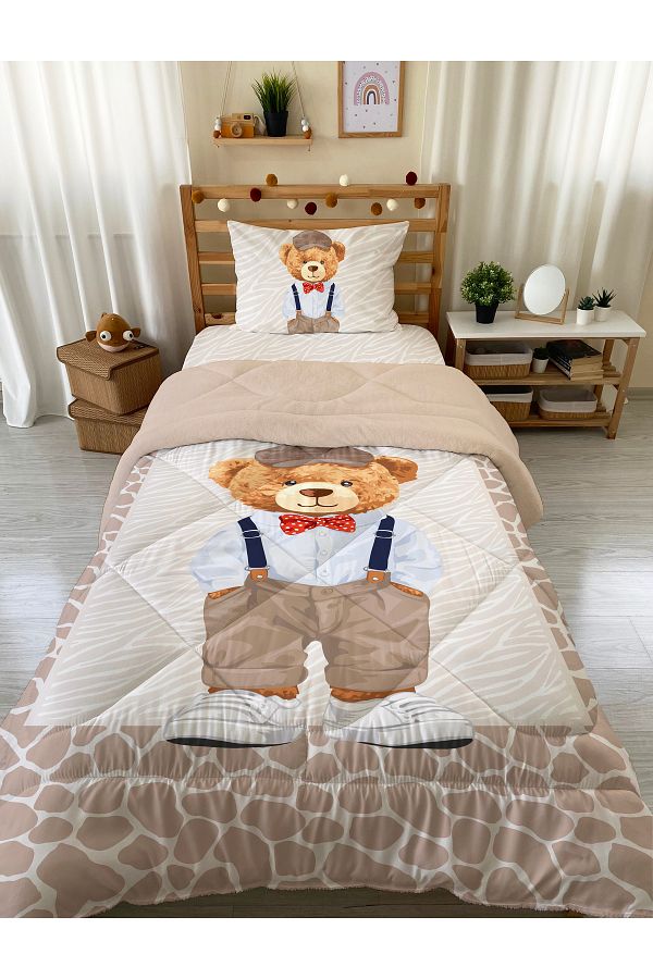 Evmila-Teddy Bear Patterned Single Plush Quilt-Sleeping Set 160X220 cm 1