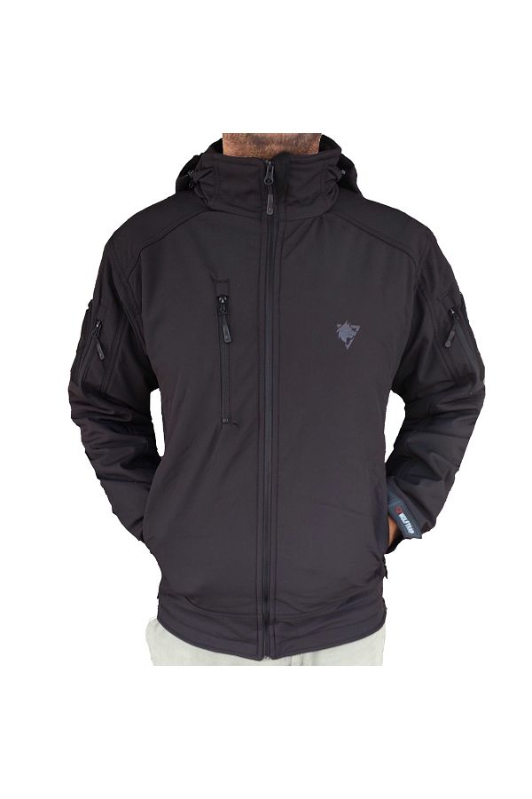 Wolftrap Tactical-Μαύρο παλτό Softshell 2036 με κουκούλα 5 τσέπες αδιάβροχο και αντιανεμικό παλτό 1
