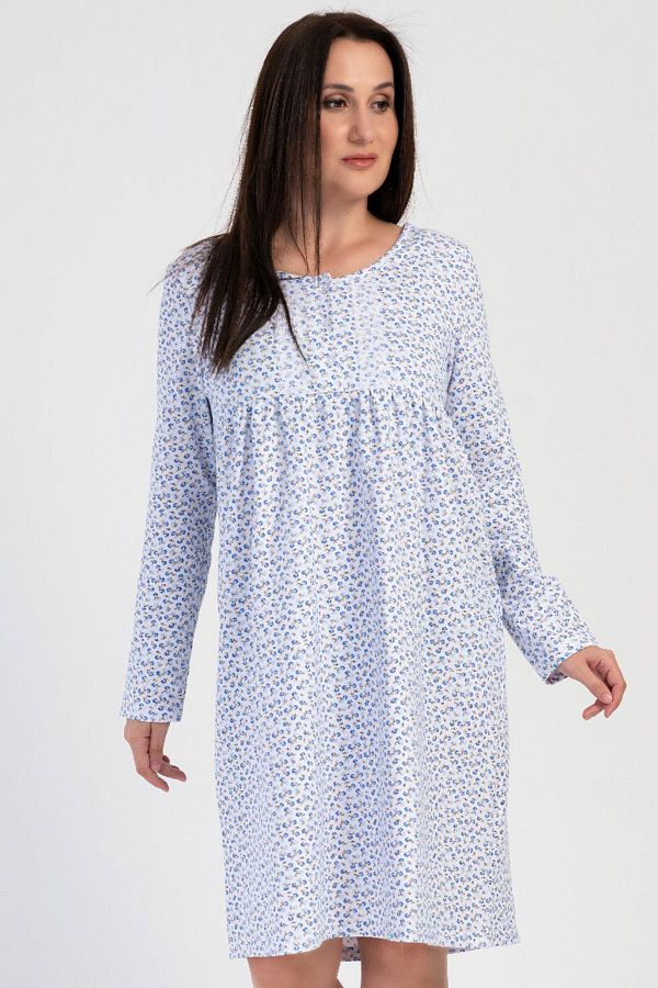 VİENETTA-Women's Plus Size 2 Thread Long Sleeve Blue Nightgown C6T0N7O161 1