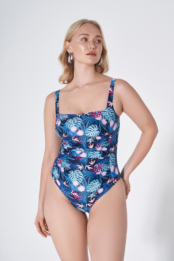 HAREM SUARE-Albi Minimizer Gathering Large Size Swimsuit Mixed Flower Pattern 1