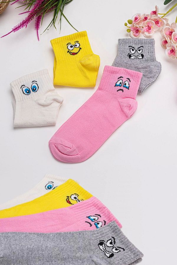 Molya-Emoji Patterned 4-Piece Short Socks Set 1
