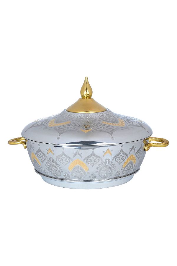Alsaif Gallery-Mars food container, circular, silver and gold pattern 1