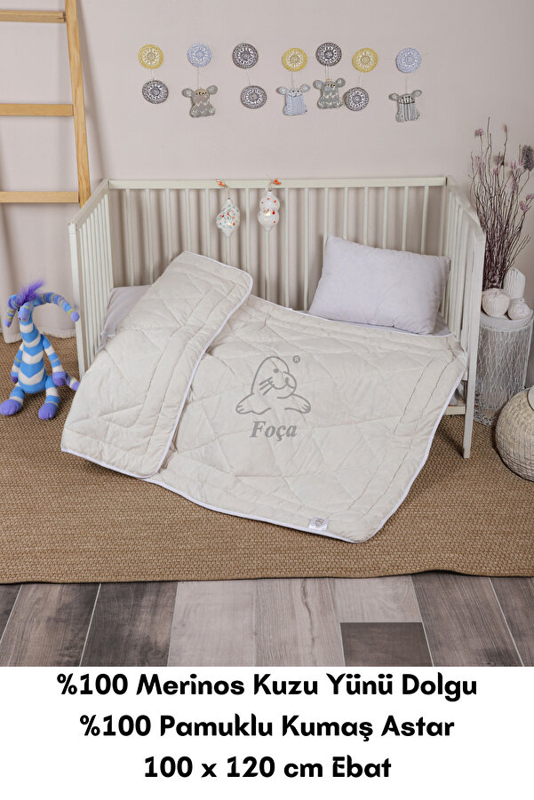 Foçatex %100 Yün Bebek Yorganı (YÜN BEBEK YASTIK HEDİYEMİZDİR) 100 X 120 Cm