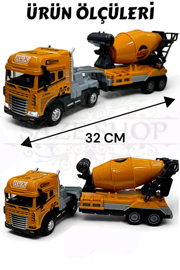 SAZE KLX800-247  Sürtmeli Işıklı Müzikli 1:24 Beton Mikseri Tır  32 cm Sesli Işıklı