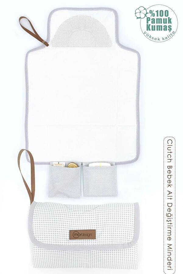mordesign Bebek Çanta Alt Açma Minderi Alt Değiştirme Pedi, Taşınabilir Bakım Çantası, Clutch Seri, Gri