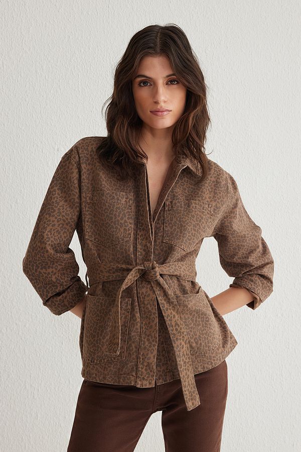 Trendyol Collection-Multicolor Leopard Print Belted Brown Denim Jacket Twoss25Ce00027 1