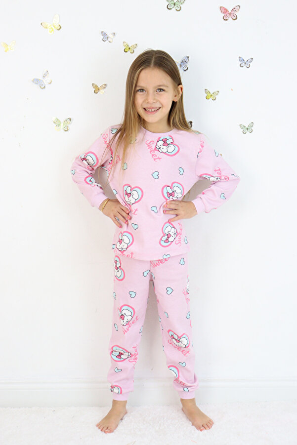 HARİKA KİDS Kız Çocuk Orta Kalınlıkta Basic Baskılı Pijama Takımı