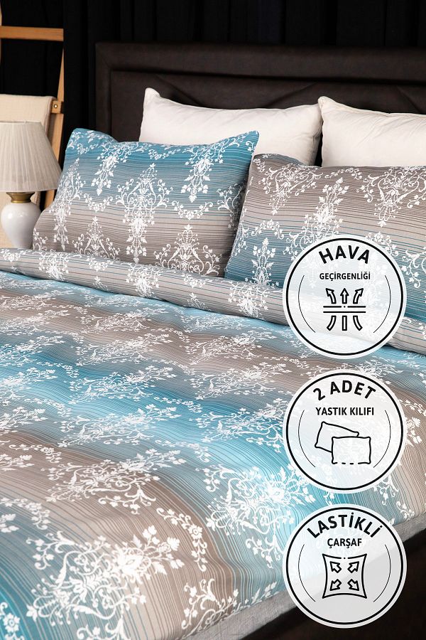 FAVORA-Nova Double Bedding Set with Elastic Sheets - Petrol 1