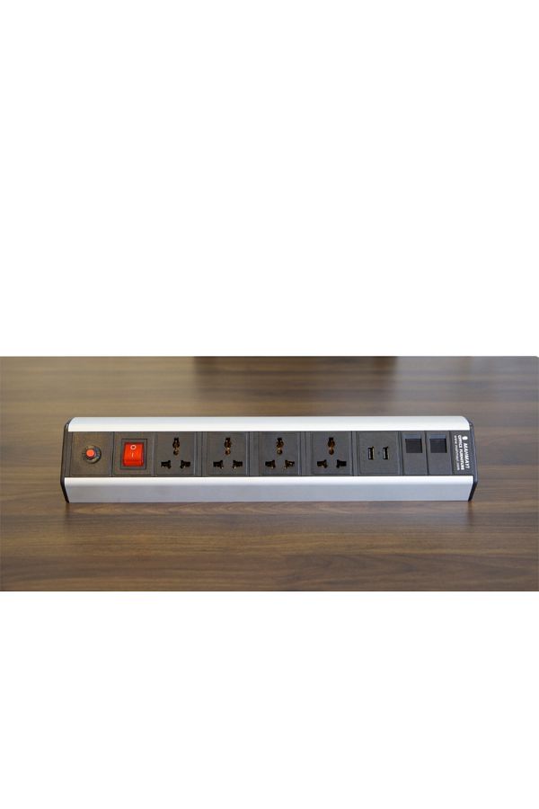 Mahmayi-Ergo 14 Desktop Power Module with 4 Universal Sockets, 2m Cable Silver Aluminum Alloy Shell 1