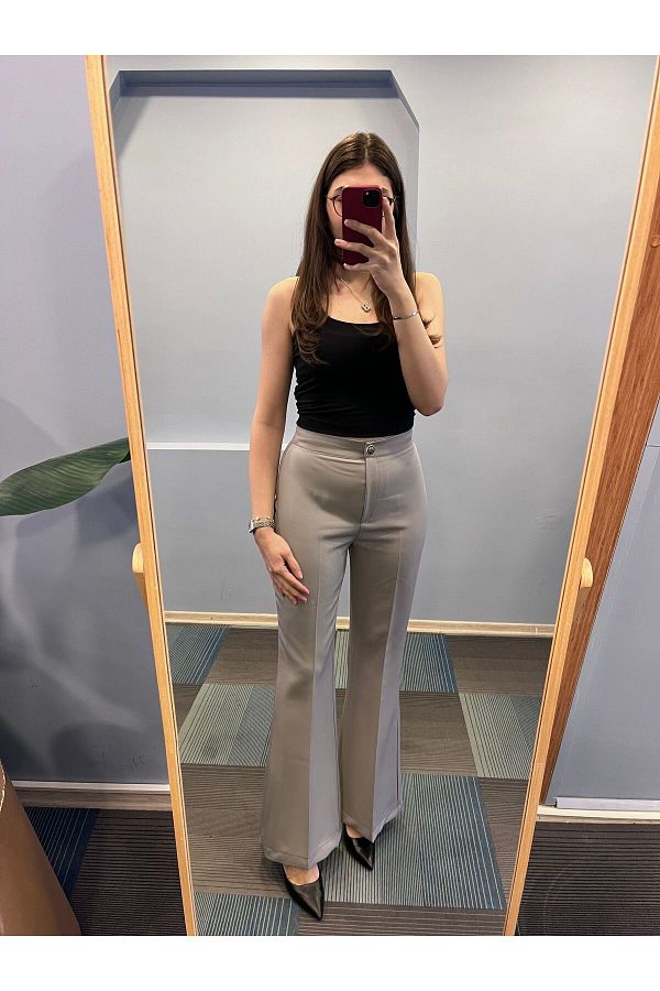 OUZ Fashion-Women's High Waist Snap Button Spanish Leg Pants 1