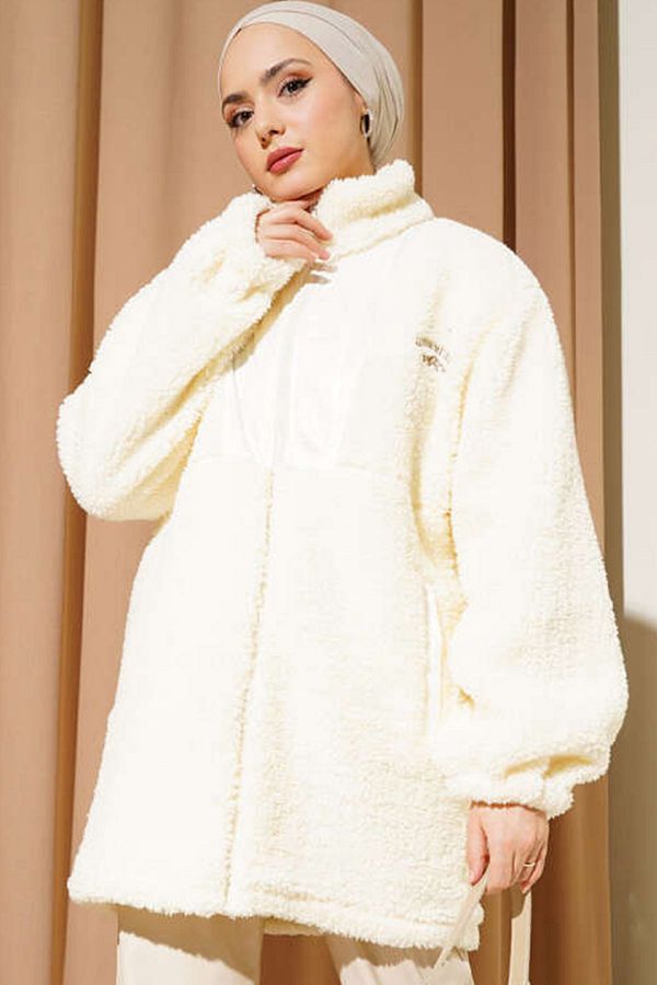 Bigdart-5208 Model Hijab Plush Coat - Ecru 1