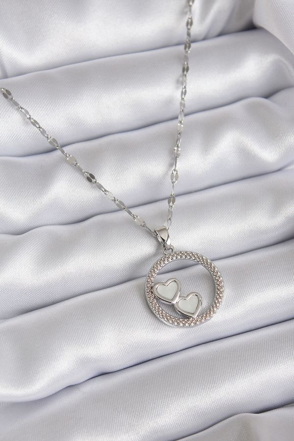 Angel Of Life-316l Timestart Chain Silver Color Embroidery Detail Hoop Heart Model Women's Earrings 1