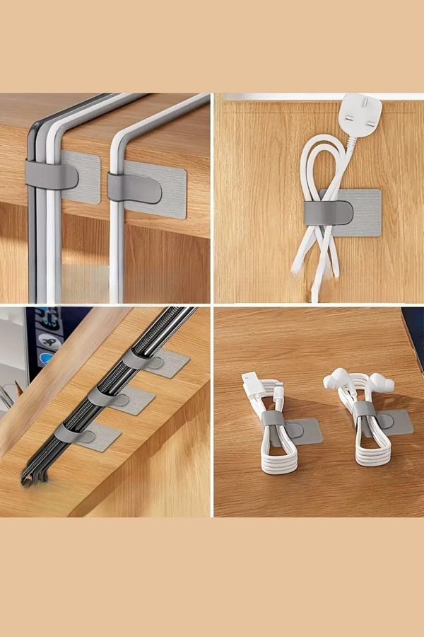 No8 Atölye-5 Pcs Nylon Cable Clips - Strong Adhesive, Velcro under Desk Cable Holder 1