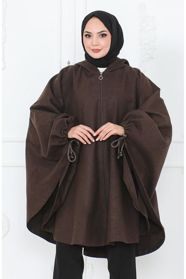 sefamerve-Brown Hooded Cashew Poncho - 0505-03 1