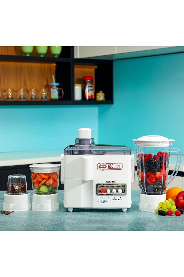 Geepas-650W 4-in-1 Food Processor-  2 Speed Control with Pulse| 2 Years Warranty| White 1