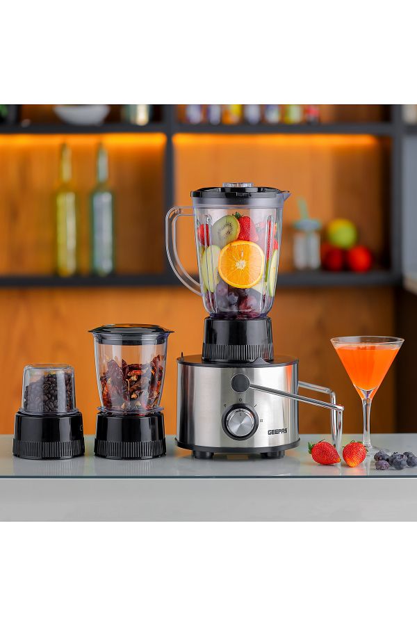 Geepas-4-IN-1 Stainless Steel Blender and Juice Extractor, Powerful Motor with 2 Speed Setting and Pulse 1