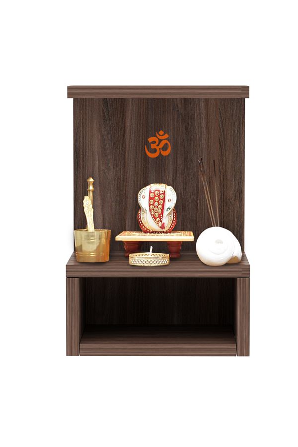 Mahmayi-Wooden Small Mandir, Temple with Single Open Shelf-Truffle Brown Branson Robinia 1