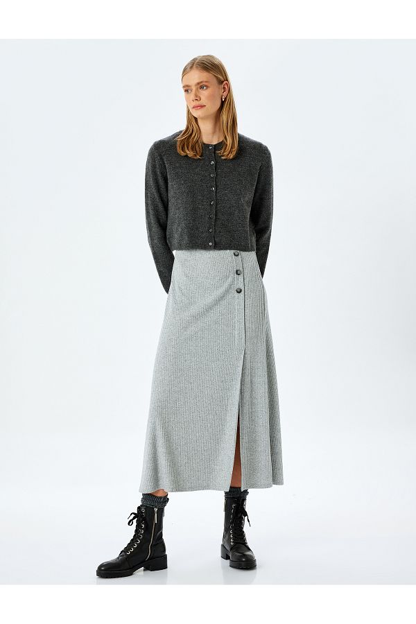 Koton-A-Line Midi Skirt with Button Detail and Slit 1