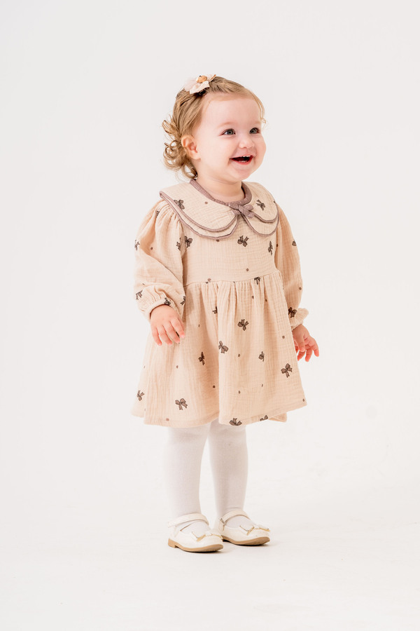 JNF kids Kız Bebek Fiyonklu Elbise Külotlu Çorap Hediyeli