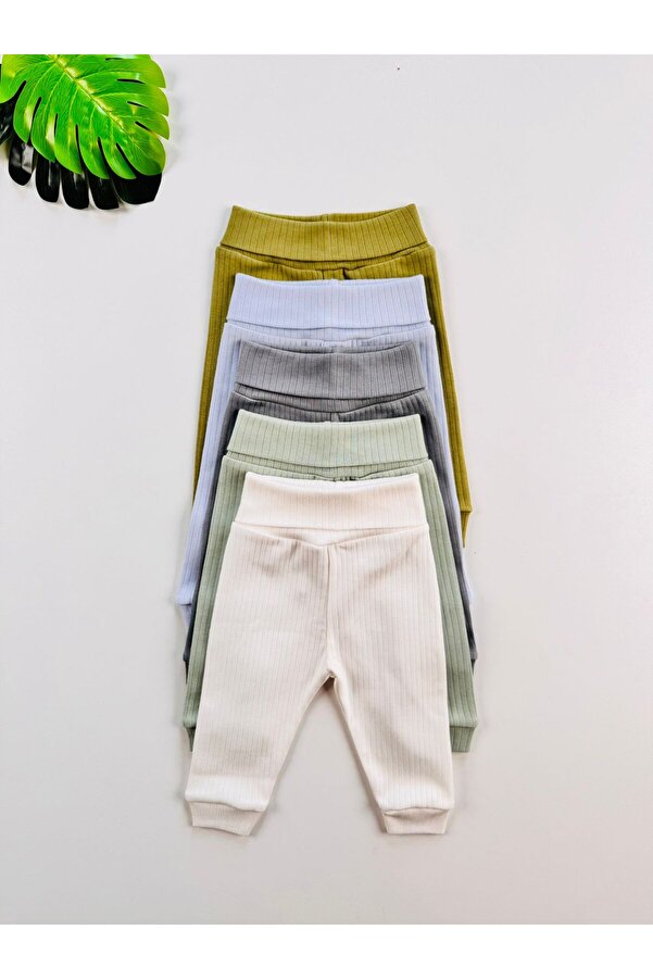 EFU BABY 5'li %100 Pamuklu Raporlu Unisex Basic Yüksel Bel Bebek Pantolon