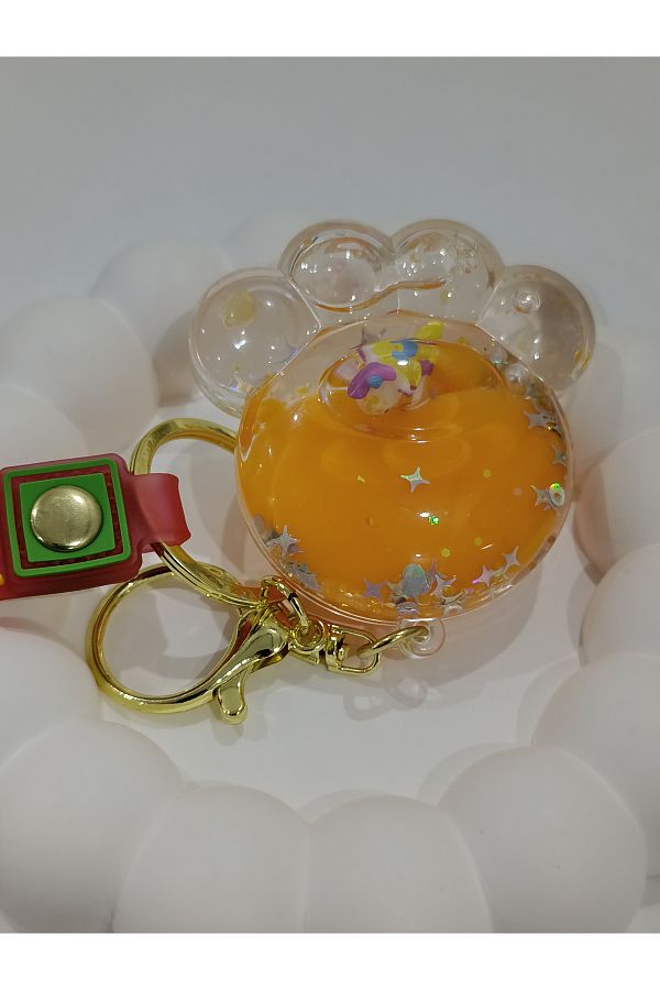 PileaD-Pearled Glittering Unicorn Figured Rabbit Paw Water Keychain, Bag Ornament 1