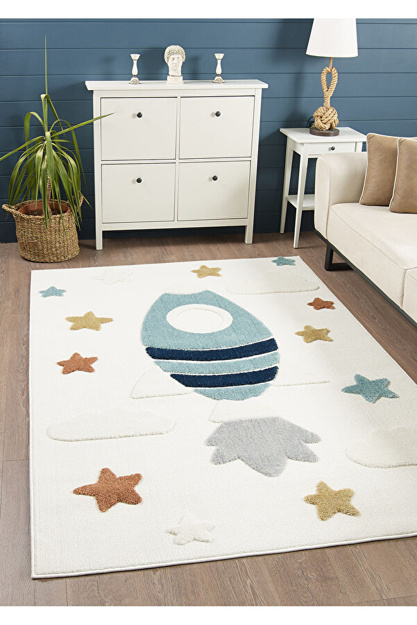 venucci home & living Quincey Bukleli Yumuşak Peluş Post Shaggy Krem Çocuk Odası Oturma Odası Salon Mutfak Halısı
