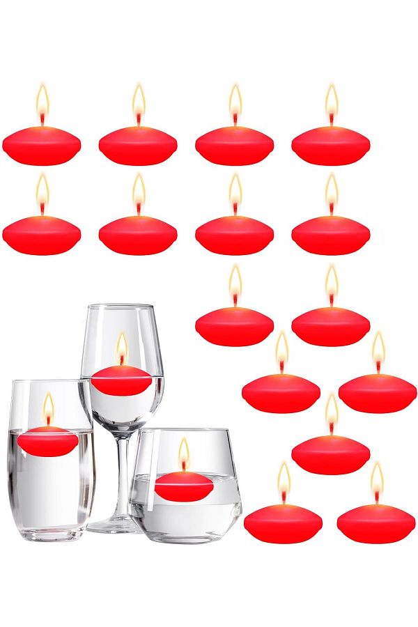 Home Zone-15 Pcs 1.5'' Unscented Floating Candles for Centerpieces (Red) 1