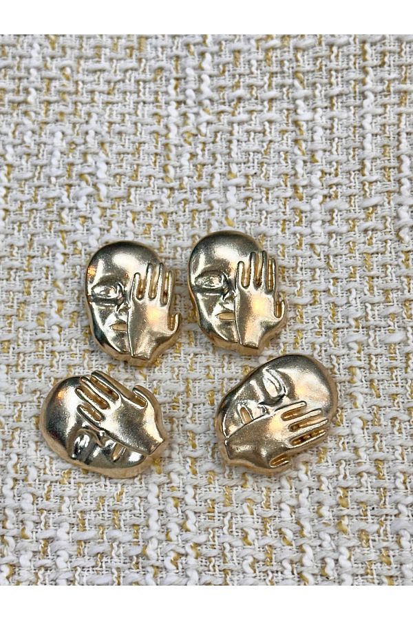 ODDA TASARIM ATÖLYESİ-Set of Buttons with Face Figure Design Gold Color 4Pcs(2.3cm) 1